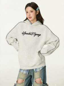 Gbiaior | Color Block Letter Print Hoodie Loose Warm
