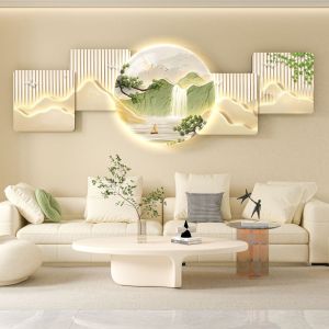 New Chinese Style Meaning Good Living Room Background Wall Decorative Painting LED Light Painting Elegant Sofa Background Wall Paintings Wallpaper