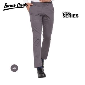 Celana Formal Pria Slimfit Panjang Bahan Drill Kerja Bahan SlimFit Warna Abu Bukan Chino-IGNAS CARLO