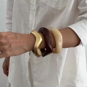 Ingemark | Ingemark 3 Styles Boho Acrylic Resin Irregular Bangles for Women New Trendy Goth Wide Arm Bracelets Couple Daily Hand Jewelry