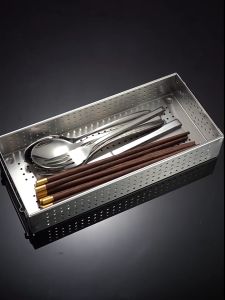 hộp đựng đũa ống đựng muỗng khay xếp muỗng đũa nhà bếp quán ăn inox 304 đặc biệt sản phẩm có lổ thoát nước và quai cầm tiện dụng