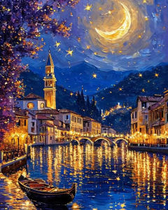 BILIBILI | Painting By Number Starry Night Buildings DIY Oil Painting Landscape Drawing By Numbers Adults Kit Handpainted Gift Home Decor