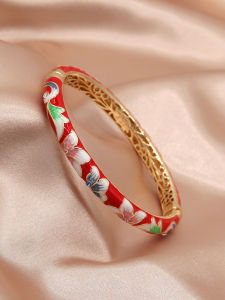 Jtf ทองแดงจริงปักกิ่ง Jingtai สีฟ้าสร้อยข้อมือผู้หญิงรอบเคลือบ Filigree Vintage Court แฟชั่น Gold Plated