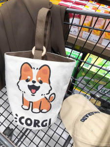 Cute Printed Canvas Bucket Bag Soft Handle Womens Handbag Picnic Lunch Bag Shopping Bag for Young Mothers with Kids