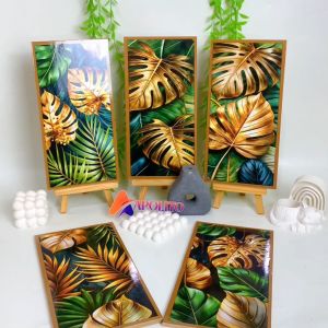 HIASAN DINDING DAUN ABSTRAK MONSTERA EMAS AESTHETIC (15X30)