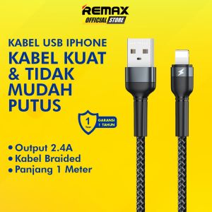 Remax Jany Kabel Data Iphone Lightning 2.4A Fast Charging Cable RC-124I