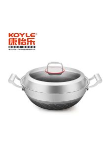 Recreation YH-KY19734 Double Ear Flat Bottom Wok with Deep 316 Stainless Steel Anti-stick Cooking Pan Ideal for Home Use Large Size 34/36