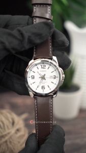 Jam Tangan Pria Casio MTP-1314L-7A Quartz Watch White Dial Brown Leather Strap