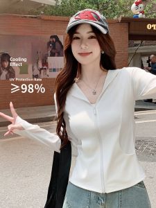 miiow | Womens Summer New Ice Silk UV Protection Clothing Breathable Lightweight Cool Feeling Hat Design Sunscreen Cardigan