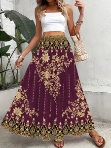 Printed Design Four Seasons Leisure Style Flower Gold Printed Half Skirt