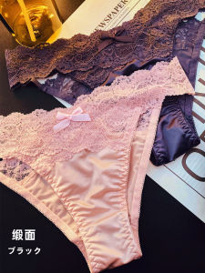 กางเกงชั้นในผ้าซาตินลูกไม้เซ็กซี่เอวต่ำสำหรับผู้หญิง กางเกงชั้นในผ้าไหมน้ำแข็งสไตล์ฝรั่งเศส กางเกงชั้นในผ้าฝ้ายสำหรับผู้หญิง 3 ตัว