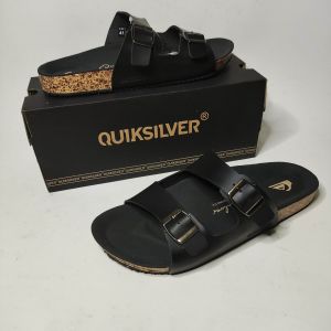 Sandal Casual Tali Pria Sandal Strap Quiks1lver Hitam Jepit Tali 2 Kulit Sintetis Harian Ootd Fashion Liburan Birken Anti Slip