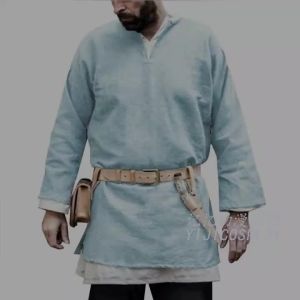 2024 Mens Viking Horse Riding Coat Outerwear Knotted Ornaments Medieval Long-Sleeved Shirt Renaissance Mens Top