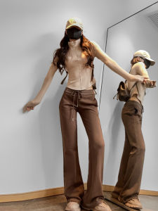 กางเกงโยคะเอวต่ำสไตล์อเมริกันสำหรับผู้หญิง กางเกงขายาวทรงหลวมสบาย ๆ ฤดูใบไม้ร่วง/ฤดูหนาว กางเกงขายาวทรงสลิมฟิตสำหรับออกกำลังกาย