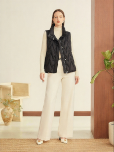 Glittery Texture Wave Checkered White Goose Down Short Cocoon Padded Vest