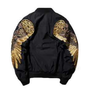 Autumn Winter Classic Brand Men Bomber Jackets Red Black Outwear Gold Wings Embroidery Punk Motorcycle Slim Coat