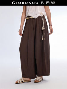Designer Giordano Womens Loose Fit Thin Waist Pants Drawstring Elastic Waist Casual High Waist Long Leg Summer Fashion