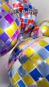 22 inch 4D Disco Retro Balloon Foil Mylar Ball Rainbow Silver Party Decorations Supplies Multicolor