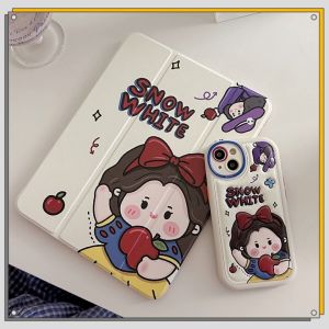 เคสiPadหมุน 360° Air4/5 10.9 Air6 11 Air7 Gen11 Beauty Snow White Gen10 พร้อมถาดใส่ปากกา Acrylic เคส ipad Air6/7 13 Pro13 2024