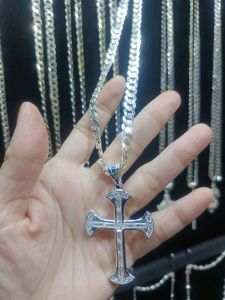 Silver 925 mens cross big necklace hypoallergenic