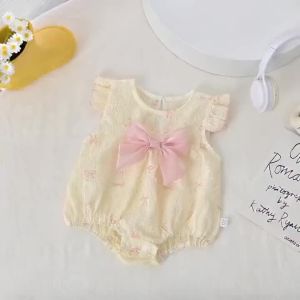 Summer Baby Girls Bodysuit with 3D Bow Cute Sweet Sleeveless Ruffle Bodysuit for Newborn Cotton Toddler One Peice Infant Onesie