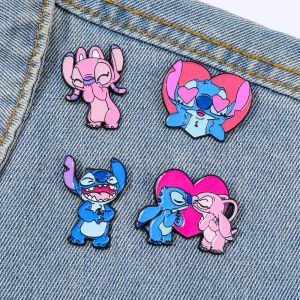 4 Pcs Anime Cute Character Brooch Stitch Cartoon Fashion Enamel Pin Backpack Clothing Jewelry Metal Badge Accessories Gift