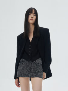 Elegant Black Suit Jacket Womens Loose Style Fake Two-Piece Small Western Clothes Showroom plus 2025 Spring Autumn Collection