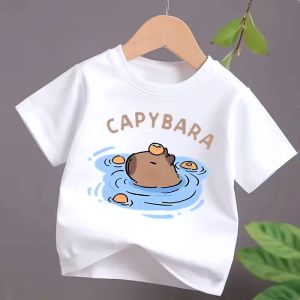 Bandai | 4 To14Y Girls Casual Capybara Print Short Sleeve T-Shirt 2026 New Cute Spring Summer Y2k Childrens Crew Neck Tee Tops