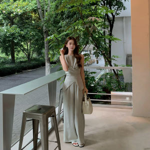 Small Size Strapless Sleeveless Top and Wide Leg Pants Set Summer Two Piece Suit