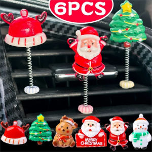 6PCS Christmas Car Ornaments Shaking Head Santa Claus Christmas Tree Snowman Elk Auto Center Console Dashboard Decoration Ornament
