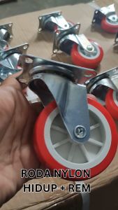 Roda Caster Etalase Troli Lemari Merah Nylon Nilon Mati Hidup Rem 2 25 3 Inch