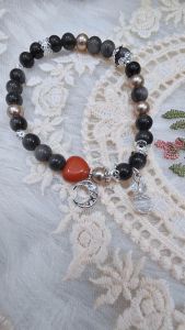 Ready Stock SG - Silver Obsidian Accent Red Agate Heart Crystal Bracelet Handmade Natural Healing Crystal Bracelets