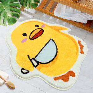 VIKAMA Funny Cartoon Chick Fluffy Rug Yellow Duckling Shaped Non Slip Water Absorbent Irregular Bathroom Bedroom Decor Carpet