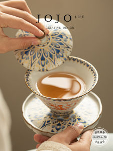 Jojos L PD Blade Three-Axis Cover Bowl Ceramic Tea Set Vintage Style Handmade Craftsmanship for Gongfu Tea Brewing