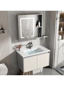 Creamy Style Integral Ceramic Sink Vanity Cabinet