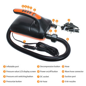 12V Electric SUP Pump 20 PSI Portable Dual Stage Pumps Air Mattress Kayak Boat Stand up Paddle Board Inflatable Pump for Outdoor