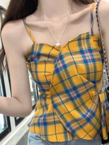 GUZILIAN | เสื้อกั๊กสายเดี่ยวลายสก็อตสไตล์ไทย ทรงเข้ารูป แขนกุด เสื้อผ้าทำงานสไตล์เกาหลี สำหรับผู้หญิง ฤดูร้อน 2025