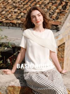 Basic House | White Ruffle Sleeves French Style Round Neck T-Shirt