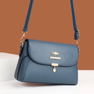 Gorchis Ladies Leather Crossbody Bag Casual Fashion Small Square Bag Leaf Embossed Single Shoulder Bag for Middle-Aged Mothers