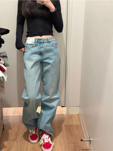 Light Blue Silk Denim High Waist Wide Leg Casual Loose Womens Jeans Vintage American Style Slimming Spring Summer New Arrival