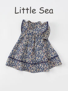 ชุดเดรสผ้าฝ้ายลายดอกไม้สำหรับเด็กผู้หญิงในช่วงฤดูร้อน ชุดเดรสทรงเจ้าหญิง แขนกุดระบายอากาศได้ดี ชุดเด็กผู้หญิง