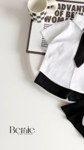 Set bộ bé trai bé gái áo sơ mi trắng kèm quần hoặc chân váy có cà vạt và nơ 1 đến 7t BERNIE H0525B33