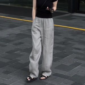 Shalldoer | Retro High Waist Straight Leg Casual Pants Womens Loose Slimming Workwear Wide Leg Long Trousers Grey Summer New Arrival