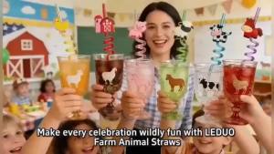 8pcs Reusable farm animal drinking straws party supplies chickens sheep horses cows pigs barns farms birthday party decorations