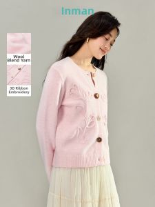 INMAN | Áo Cardigan Len Tròn Cổ Thêu 3D Mềm Mại
