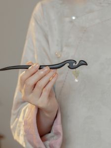 Handmade Natural Hetian Jade Butterfly Black Ebony Wooden Traditional Chinese Style Hairpin Elegant Premium Feeling Hair Accessory