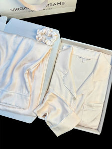 New Butterfly Embroidered Ice Silk Sleepwear Womens Long Sleeve Long Pants Home Clothes Set Can Be Worn outside Luxury Style