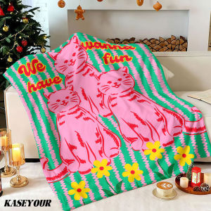Beast Kingdom | Retro Fun Pink Cats Sun Winter Summer Flannel Blanket Throw Fleece Soft Fuzzy Plush Cozy Fleece Blankets for Sofa Ideal Gifts