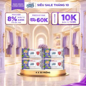 Combo 4 gói Khăn Ướt Lau Bề Mặt Đa Năng MaxKleen 30 Miếng/gói