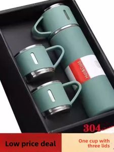 New Premium Double Insulated Stainless Steel Water Bottle Men Women Business Car Travel Handle Lid Portable Thermal Mug Cup